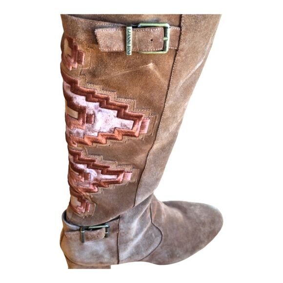 Gianni Bini Boots Southwestern Boho Leather Knee High Aztec Embroidered Suede 10 - Picture 1 of 16
